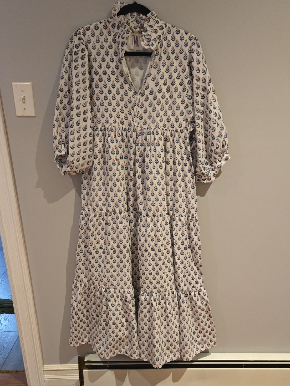 TMC Light Cream Tiered Maxi Dress with Blue Print Size XS